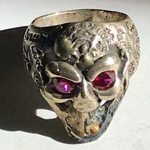 Bill Wall , Sterling Silver & Ruby Skull Ring